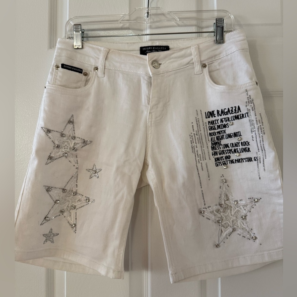 P54- RAGAZZA White Star Embellished Shorts